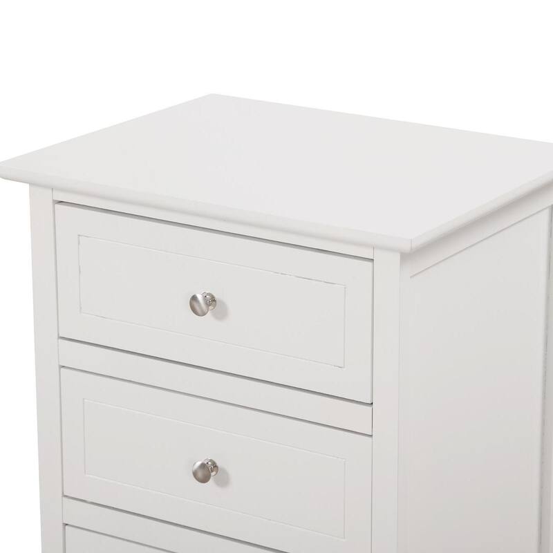 Modern classic solid wood nightstand, living room side table with three storage drawers and metal handles