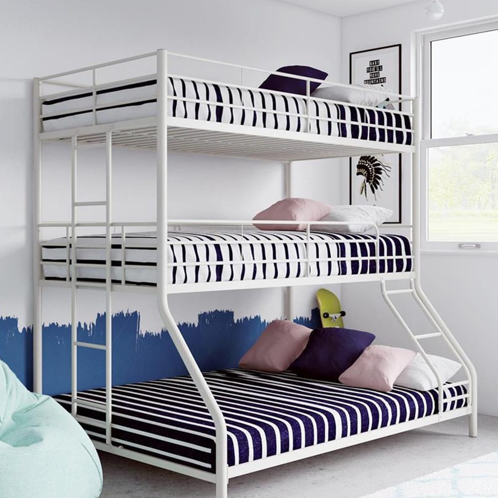 White metal triple bunk outlet bed