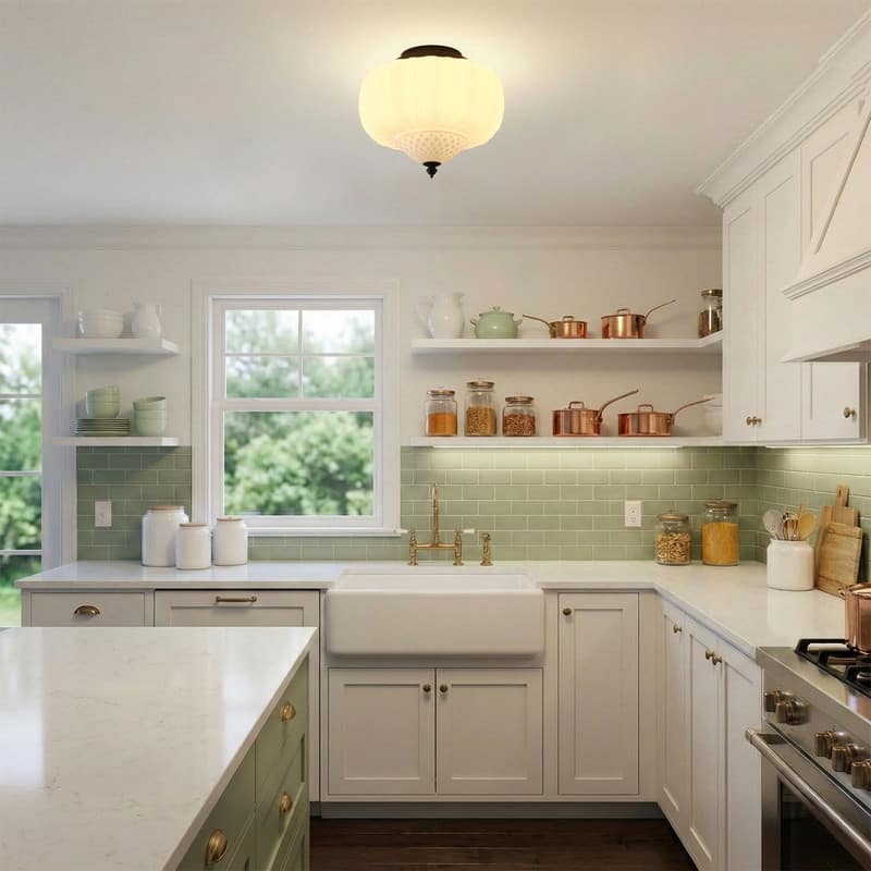 Modern Black Flush Mount Ceiling Light with White Glass Shade Iron Fixture for Living Room Bedroom Hallway