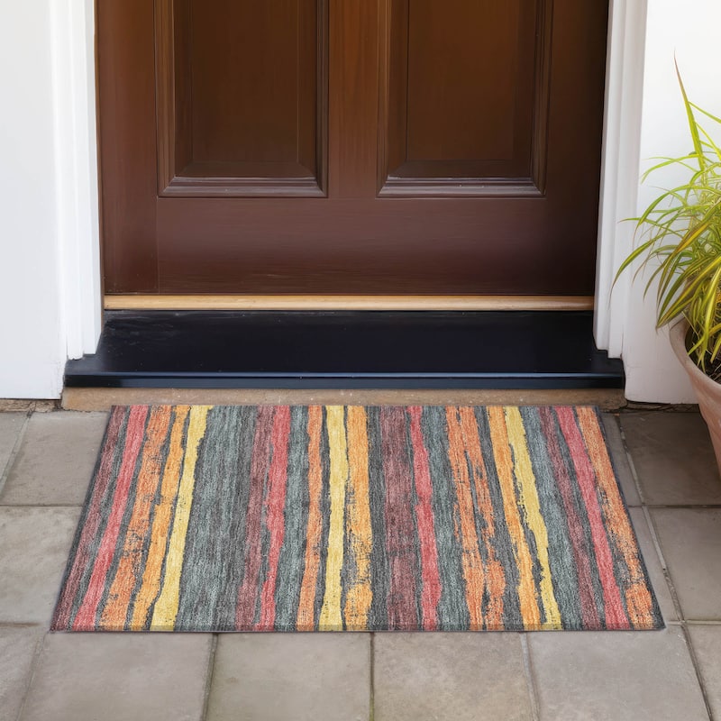 Machine Washable Indoor/ Outdoor Chantille Stripe Rug - Granite - 1'8" x 2'6"