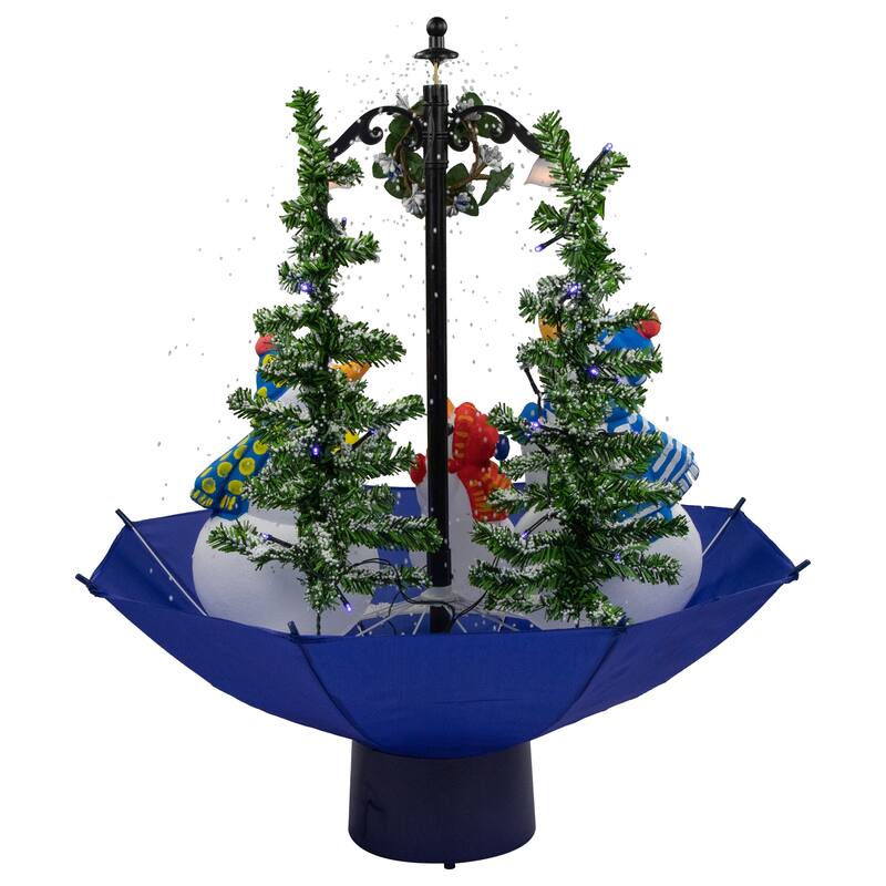 Lighted Musical Snowing Snowman Family in Umbrella Base Christmas Decoration
