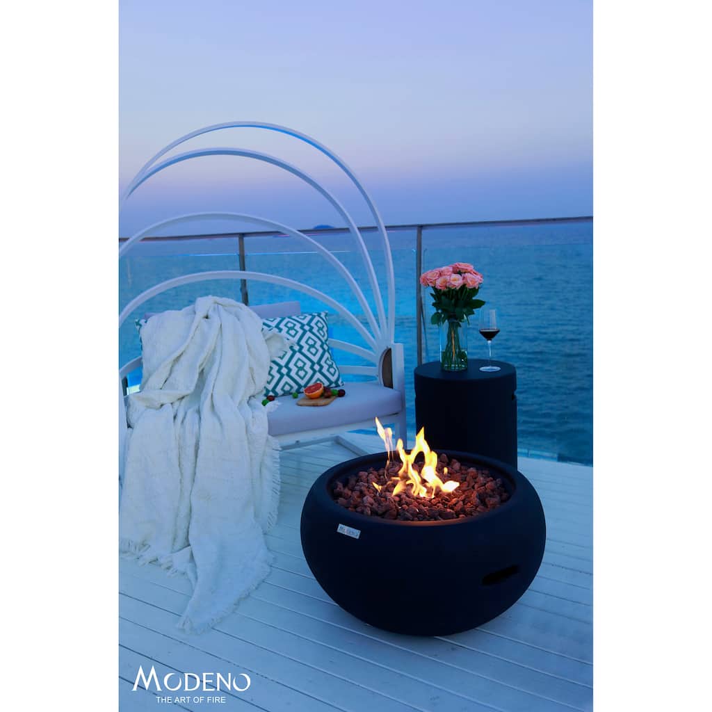 Modeno York 40,000 BTU Black Concrete Propane Fire Table with Lava Rocks & Cover - 26.6 X 26.6 X 14.2