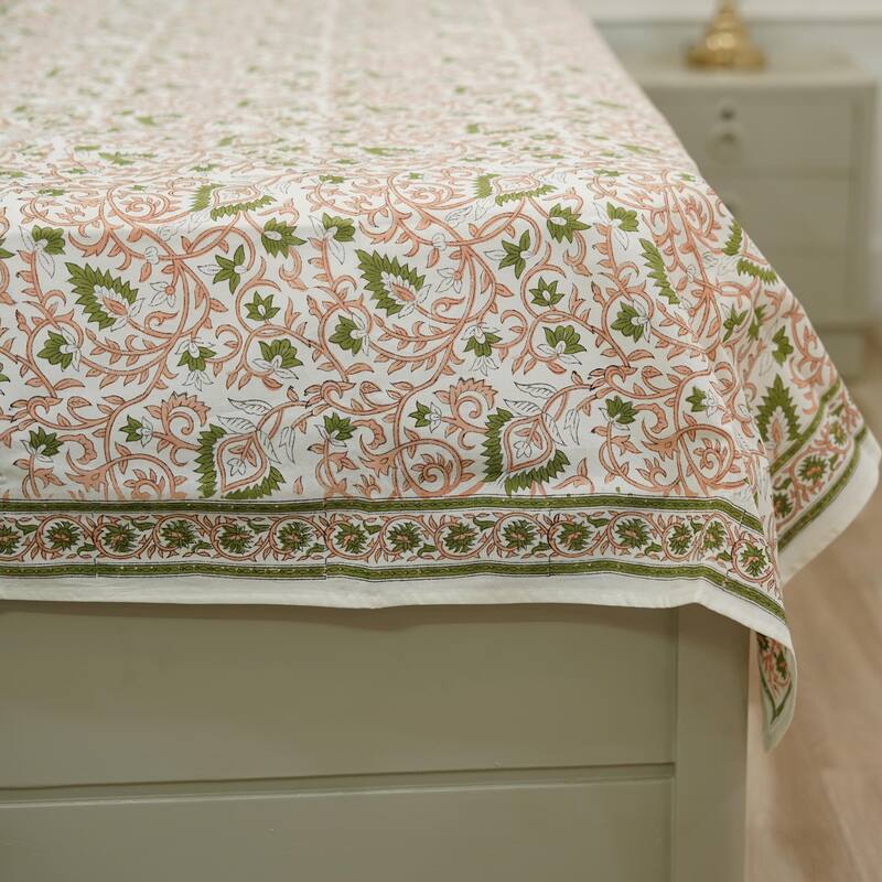 Fabdivine Handmade Block Print Flat Sheet or Bed Sheet Cotton Fabric Floral Home Decor