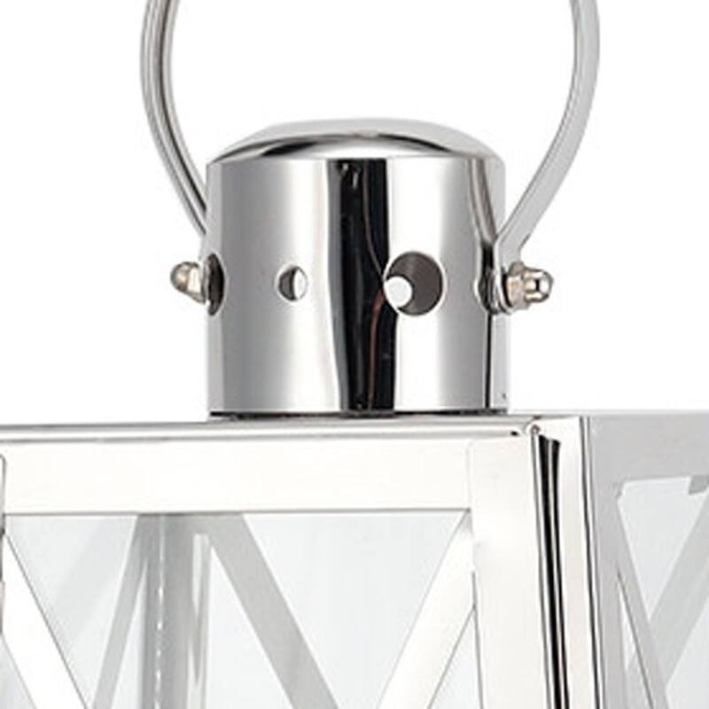 12" Clear And Silver Glass And Stainless Steel Tabletop Lantern Candle Holder