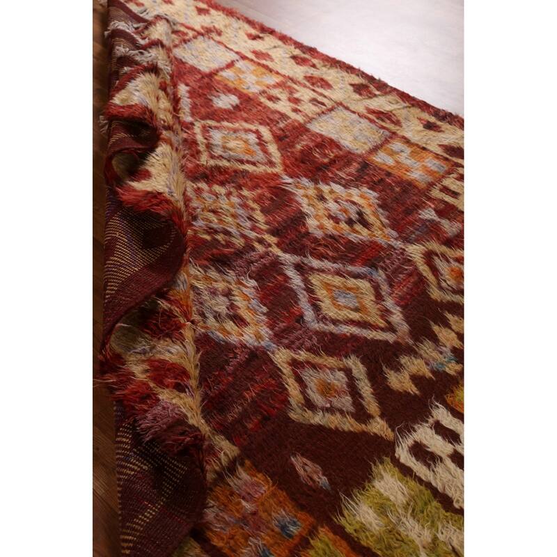 Hand Knotted Oriental 100% Wool Carpet Modern Tribal Red Moroccan Area Rug - 7' 8'' X 5' 8''