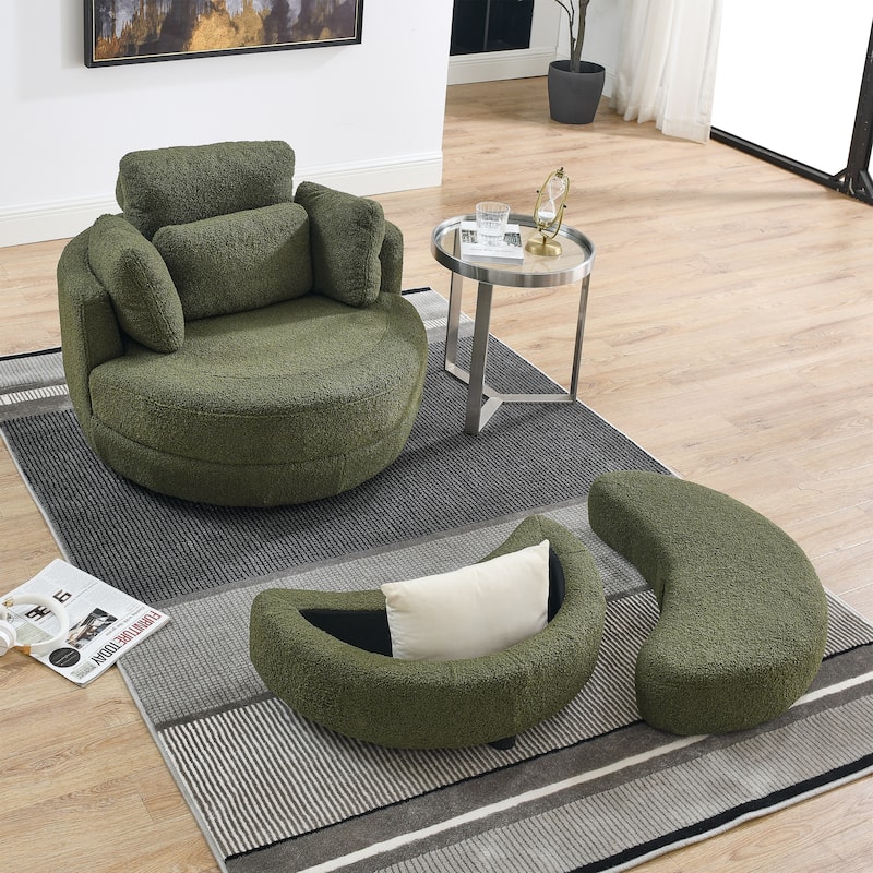 Oversized Swivel Cuddle Barrel Chair with moon storage ottoman