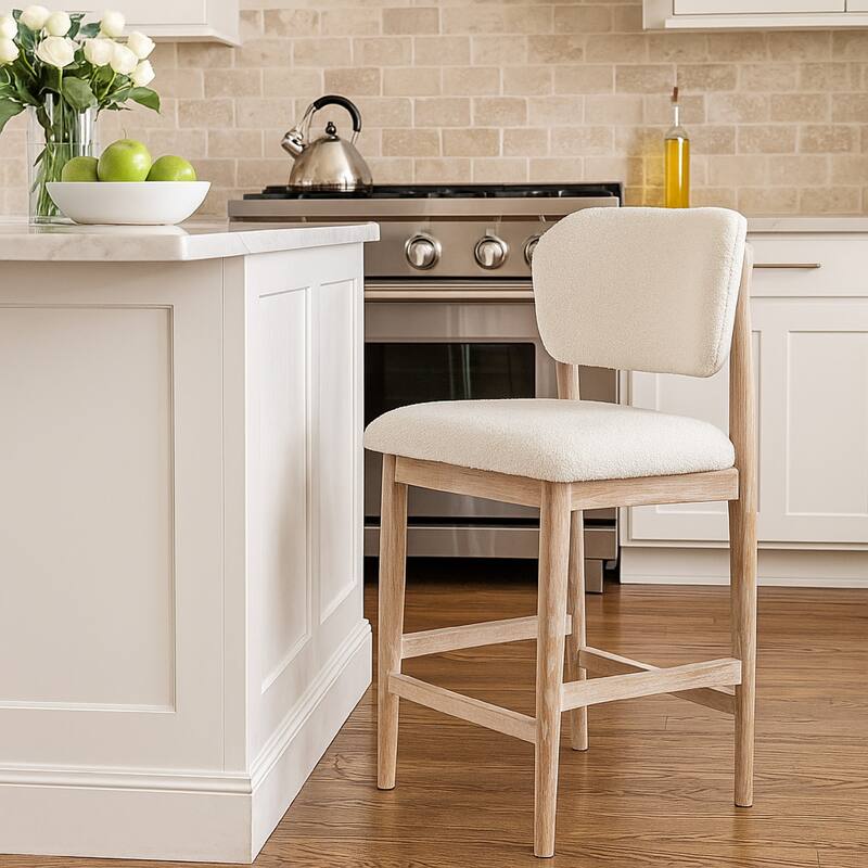 Fela Counter Stool Chair, Ivory White and Back, Natural Brown Wood