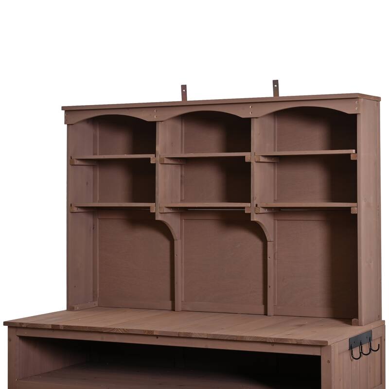 Roomfitters Outdoor Garden Potting Bench with Storage Hutch, Potting Table with Drawers and Cabinets, Shelves