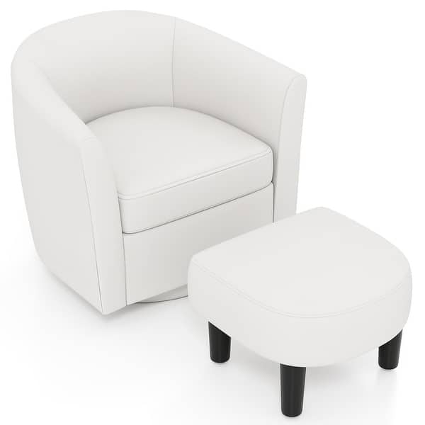 slide 2 of 27, Costway Swivel Barrel Chair with Ottoman Footrest Curved Backrest & - See Details Creamy White