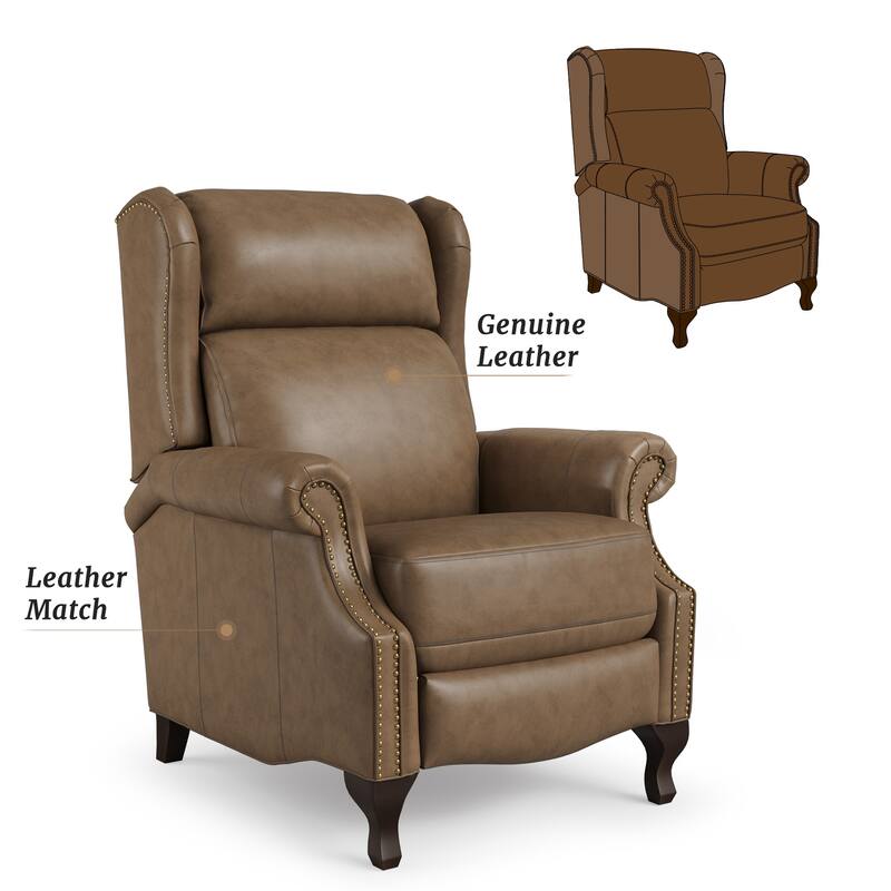 29.5-Inch Modern Recliner Chair,Genuine Leather Recliner With Comfortable Arms And Single Chair For Living Room,Beige/Blue/Brown