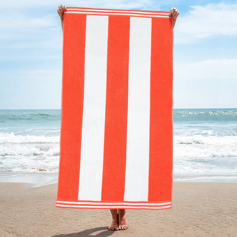 Superior Cabana Stripe Oversized Cotton Beach Towel (Set of 2) - Coral