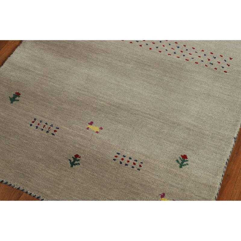 Hand Knotted Oriental 100% Wool Carpet Tribal Animal Pictorial Beige & Ivories Gabbeh Area Rug - 4' 10'' X 3' 0''