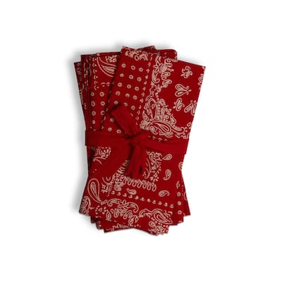 Set of 4 Red Bandana Napkins - Cotton Kitchen Textiles for July 4th - 20" x 20" - Machine Washable - 20 x 20