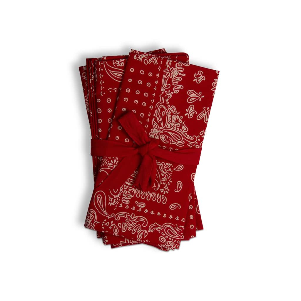 Set of 4 Red Bandana Napkins - Cotton Kitchen Textiles for July 4th - 20" x 20" - Machine Washable - 20 x 20