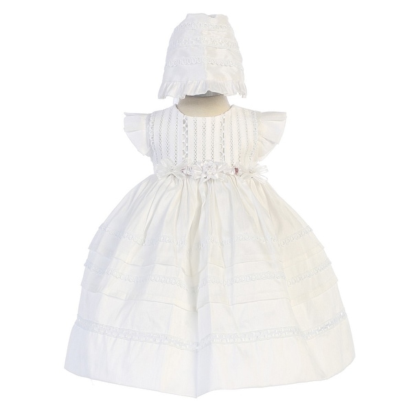 Angels Garment Baby Girls White Removable Florals Bonnet Baptism Gown