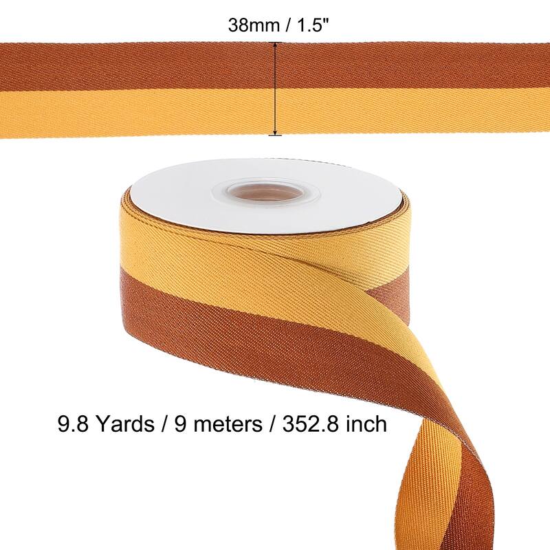 9.8 Yards Christmas Striped Ribbon, Ribbon Candy Roll - Yellow/Brown - 9.8 Yards x 1.5"