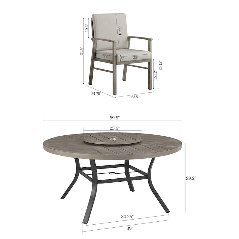 Patio Aluminum Round 59.5" Dining Table With Outdoor Chairs