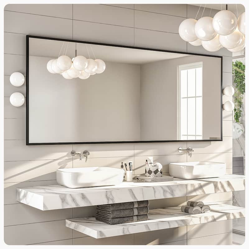 Eviva Black 72" x 30" Rectangular Black Metal Framed Mirror