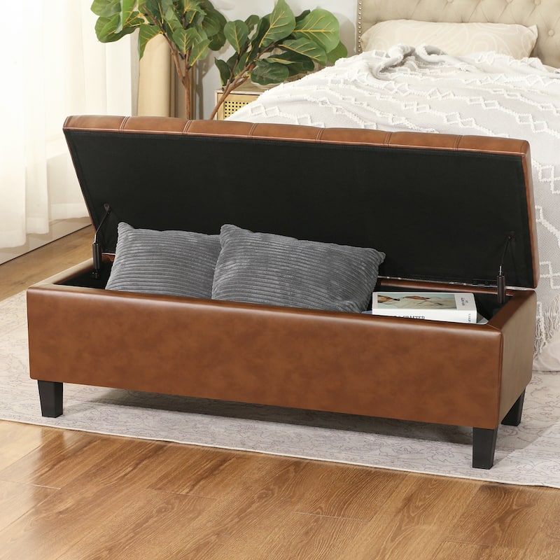 Adeco Faux Leather Storage Ottoman Bench for Living Room