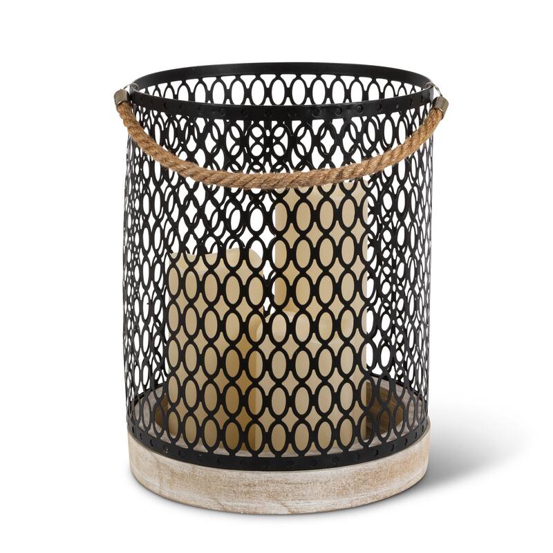 11.81 in H Wood Lantern with a Black Metal Cylinder with 3 Candles
