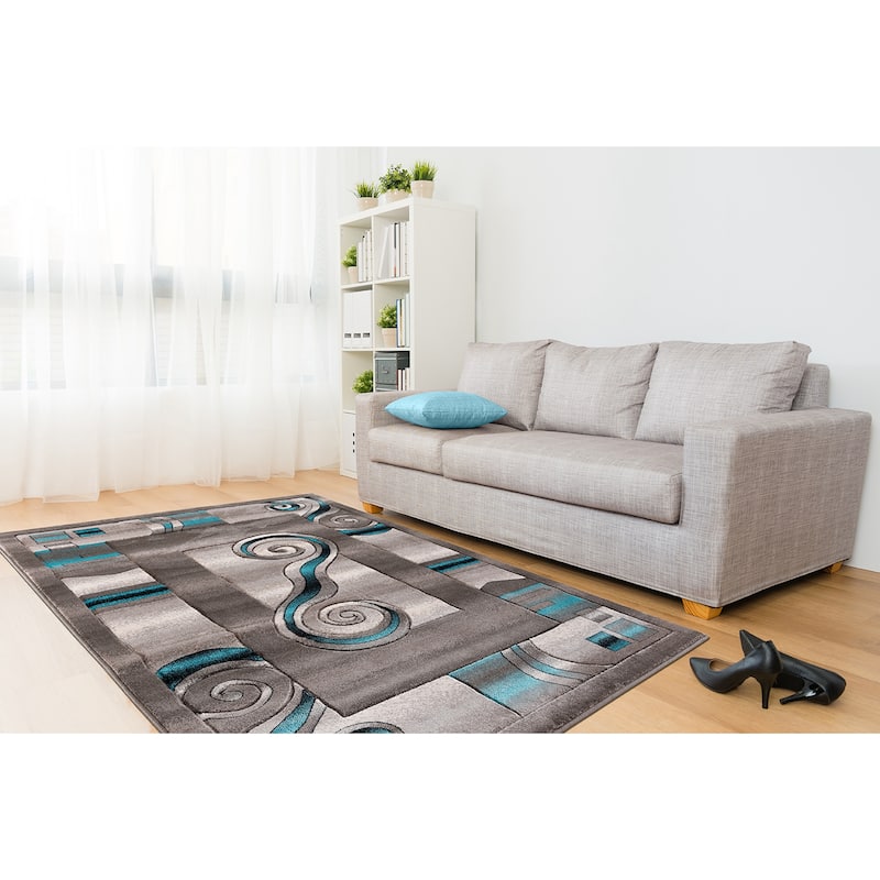 Orelsi Collection Abstract Area Rug with Hand Carved Accents