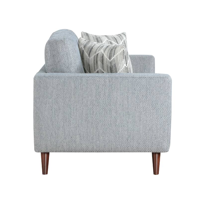Ricca Loveseat with 2 Pillows, Blue Gray Chenille, Brown Legs, 64 Inch