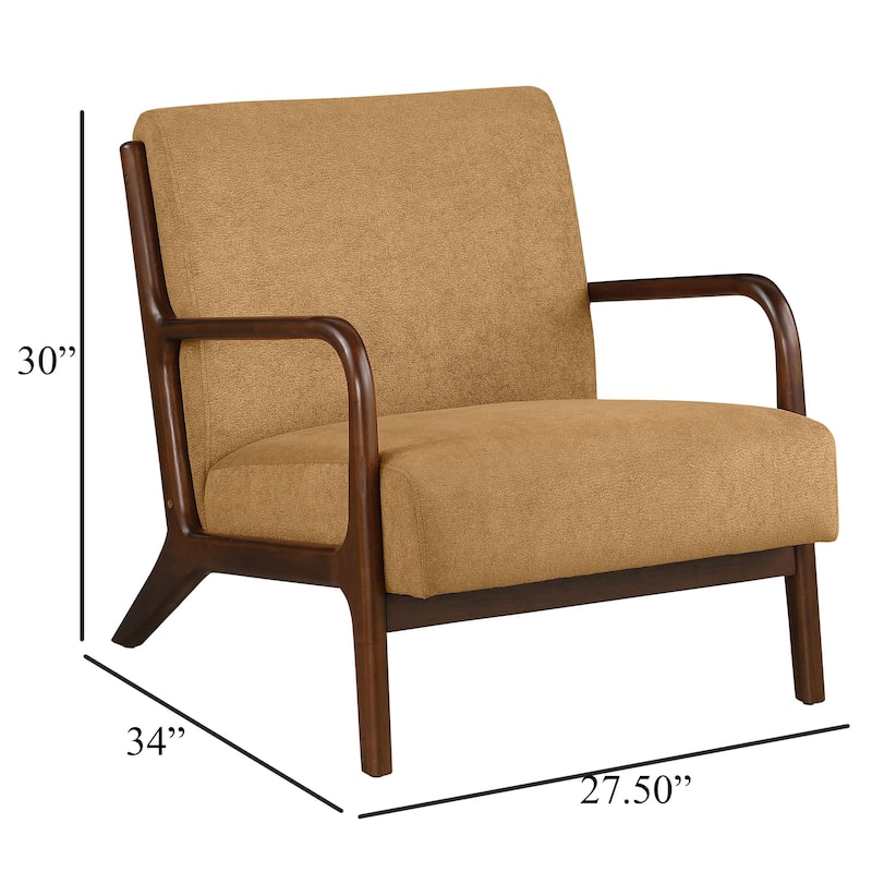 Arril Accent Chair, Soft Honey Orange Fabric Cushions, Dark Brown Wood