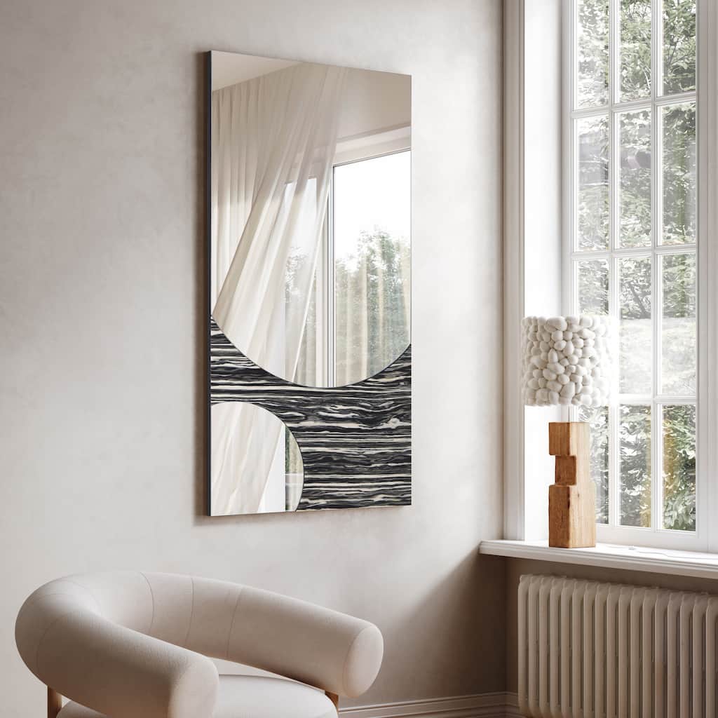 Eclipse Harmony Wall Mirror, 57"x28" Rectangular Mirror with Exotica Stained Veneer Accents - 57"x 28"x0.8"