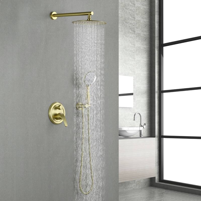 Wall Mounted Shower Faucet With 5-Mode Sprayer Hand Shower Rainfall Shower System Set With 10 Inch Rain Shower Head