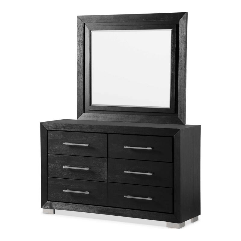 Furniture of America Alaric Modern 4-Piece Black Wood Panel Bedroom Set with LED Headboard