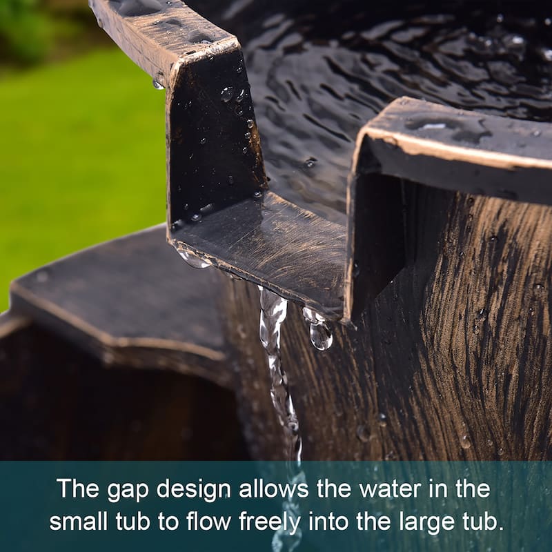 2 Tier Patio Barrel Waterfall Fountain Water Fountain Barrel with Pump