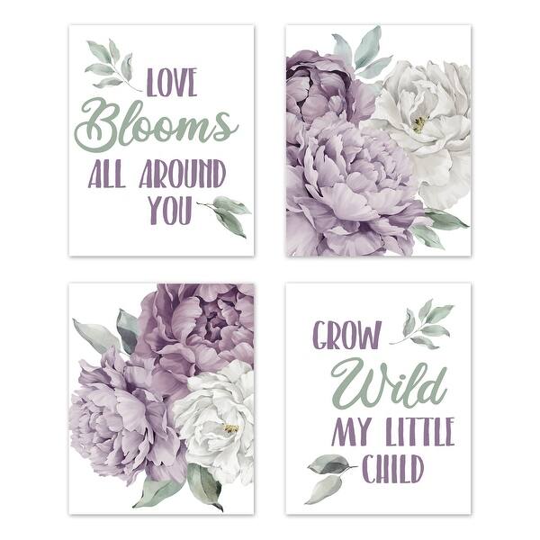 slide 2 of 6, Lavender Purple Boho Shabby Chic Floral Collection Girl Wall Decor Art Prints Set of 4 Ivory Bohemian Watercolor Flower Elegant