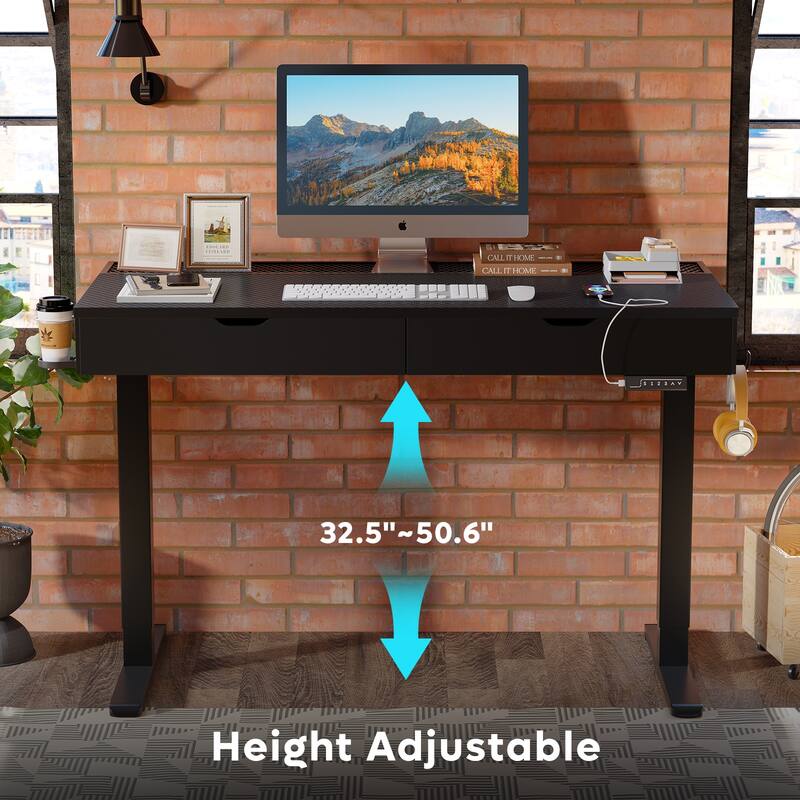 Standing Desk Electric Height Adjustable Gaming Desk with Drawer USB Port and LED Light Computer Desk