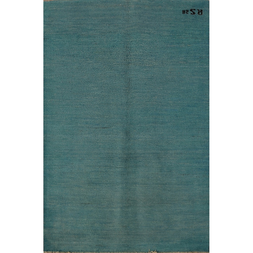 Teal Blue Gabbeh Oriental Rug Handmade Wool Carpet - 2'8" x 4'1"