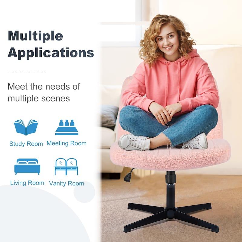 Armless Desk Chair without Wheels Wide Swivel Chair Teddy Fabric Home Office Desk Chairs
