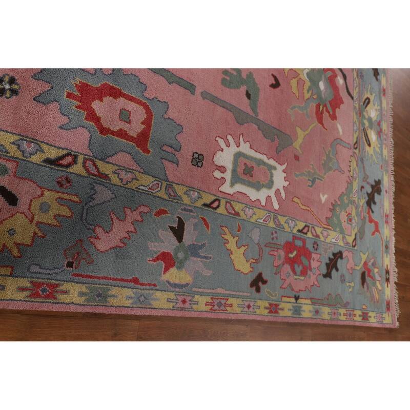 Pink Oushak Indian Area Rug Handmade Wool Carpet - 9'0"x 11'10"