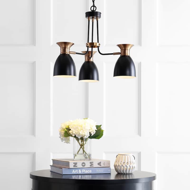 Edison 20" 3-Light Metal LED Chandelier, Black/Brass Gold by JONATHAN Y