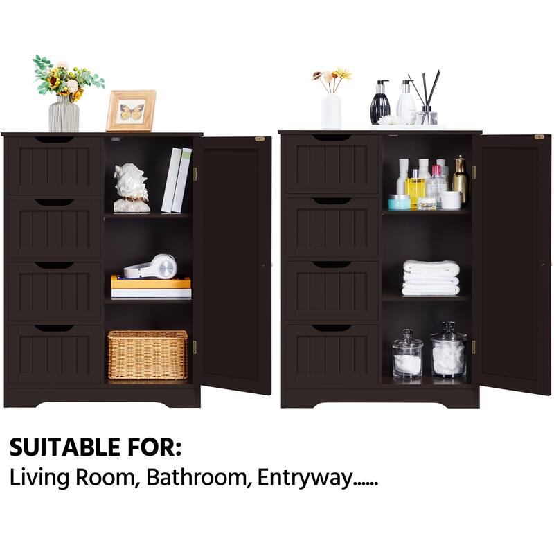 Yaheetech Large Bathroom Storage Cabinet Free-Standing Floor Cabinet with 4 Drawers and 1 Cupboard