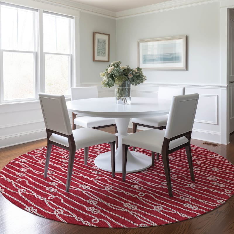 Premium Washable Super Soft Nautical Rope Mayfield Rug - Red - 8' x 8' - Round