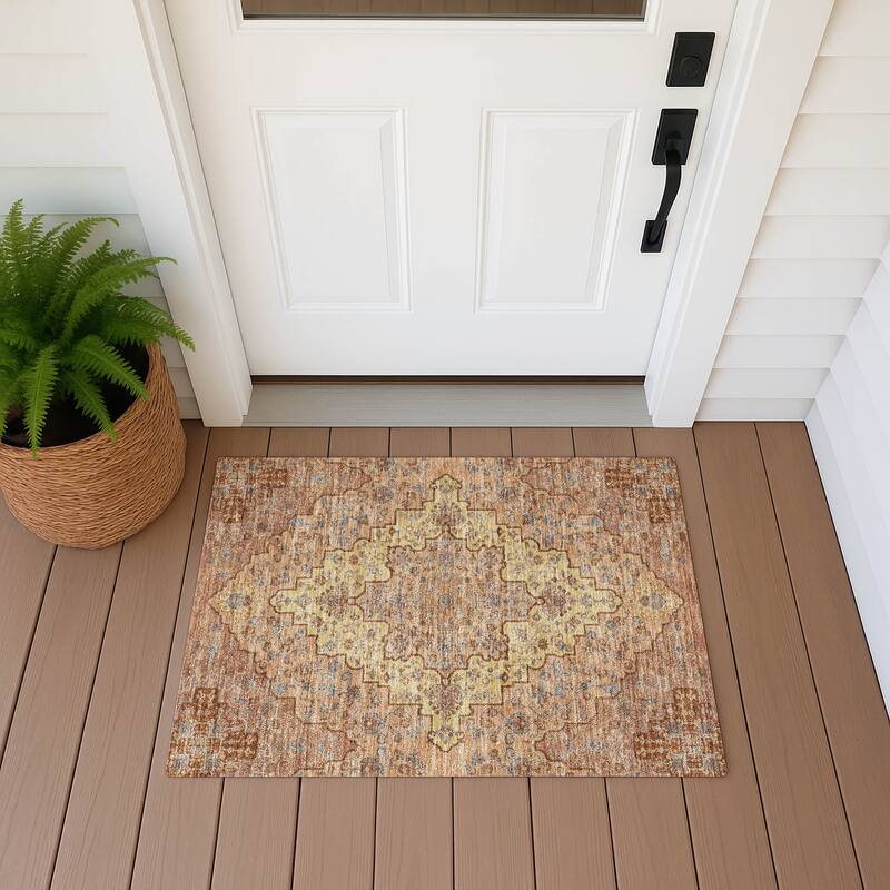 Machine Washable Indoor/ Outdoor Traditional Karachy Chantille Rug - Copper - 1'8" x 2'6"