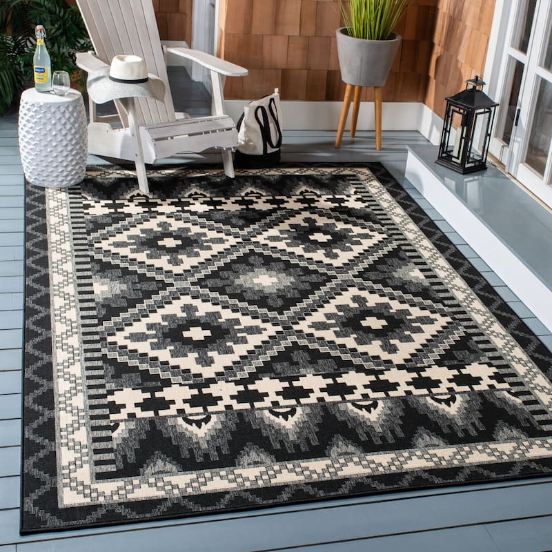 SAFAVIEH Veranda Vitaline Indoor/ Outdoor Waterproof Patio Backyard Rug - 8' x 10' - Black/Beige