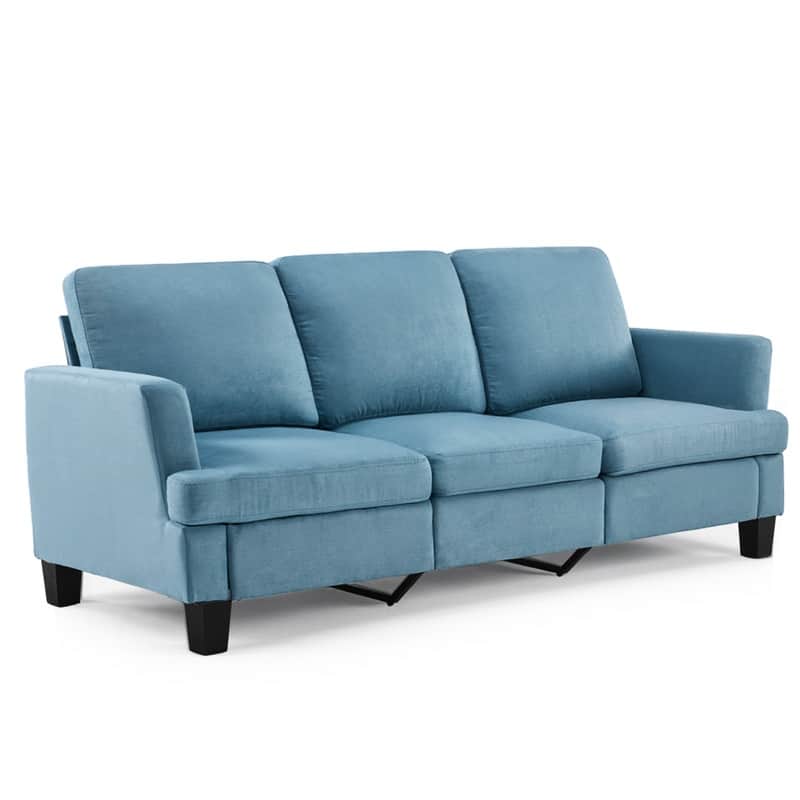 83.5" Upholstered Square Arm Suede Sofa - Grey-Blue