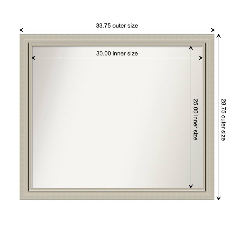 Romano Silver Narrow Framed Non-Beveled Custom Wall Mirror, Bathroom Vanity Mirror - Outer Size: 33.75 x 28.75