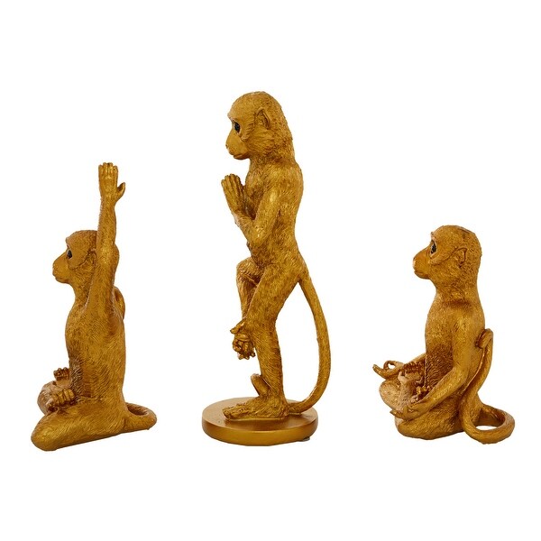 Gold Polystone Monkey Sculpture (Set of 3) - S/3 6.75 Gold Polystone Monkey Sculpture (Set of 3) - S/3 6.75