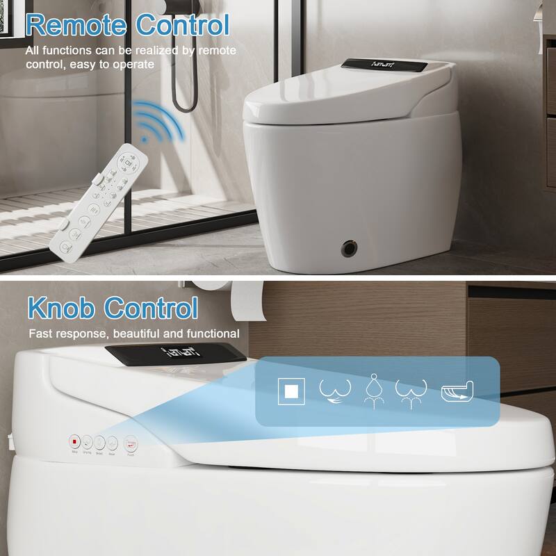 Smart Toilet with Automatic Lid, Heated Seat, Foot Sensing Flush, Warm Air Dryer & Self-Cleaning Nozzle with Built-in Tank