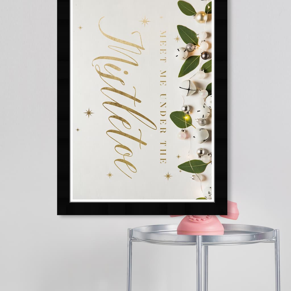Wynwood Studio Prints Holiday and Seasonal Under the Mistletoe White and Metallic Gold Glam Wall Art Canvas Print