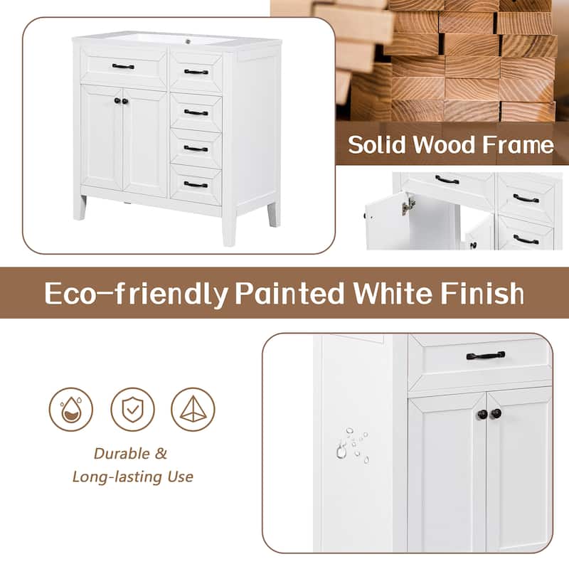 36" Bathroom Vanity with Sink Combo, Black Bathroom Cabinet with Drawers, Solid Frame and MDF Board