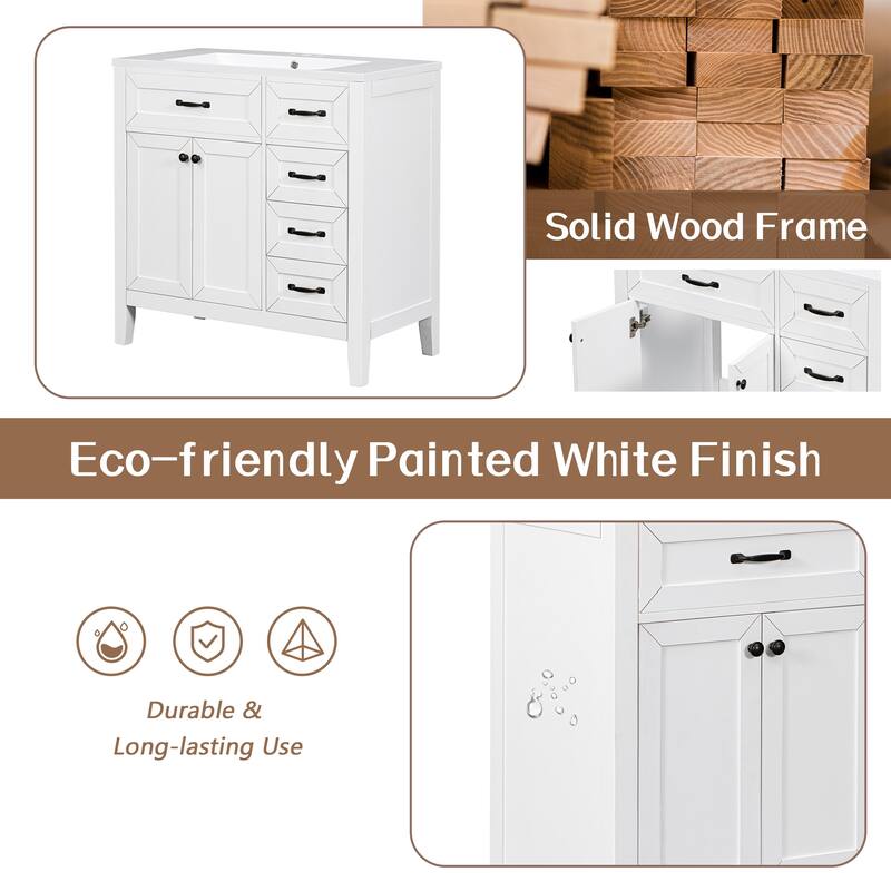 Bathroom Vanity with Sink Top, Wooden Bathroom Sink Cabinet with 3 Drawers, Vanity Set with Soft Closing Doors