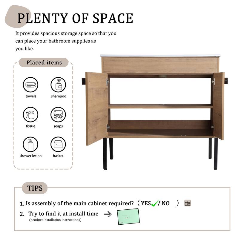 Beingnext 24"/30"/36" Bathroom Vanity with Sink, Freestanding or Floating Bathroom Vanity with 2 Doors and 1 Adjustable Shelf