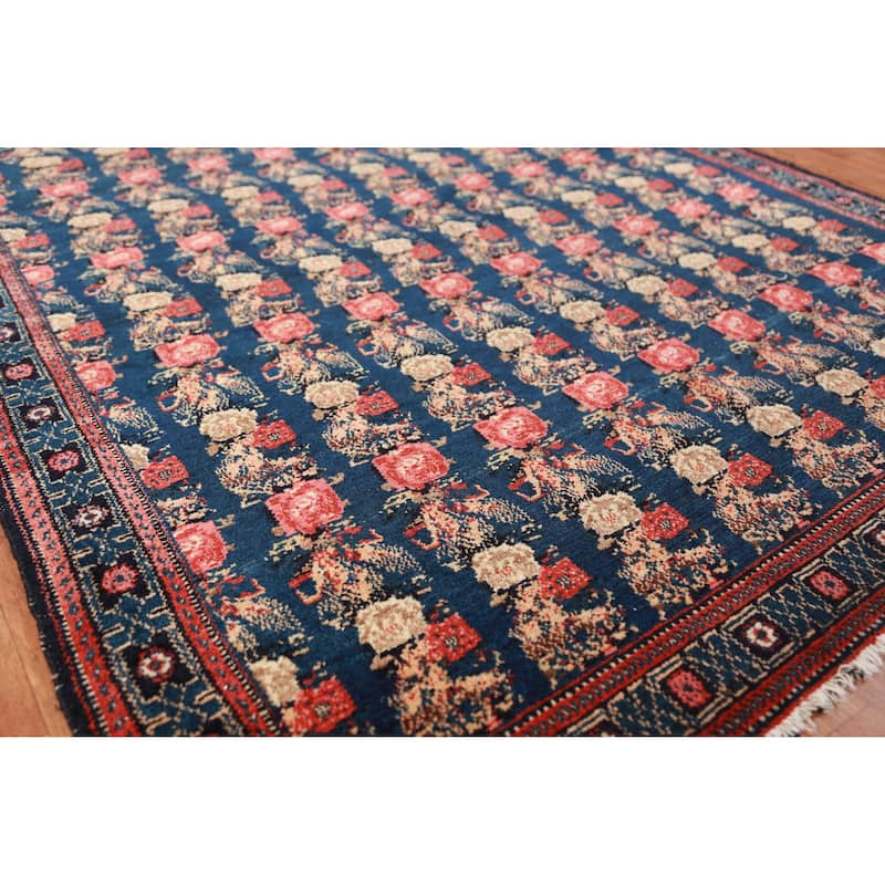Hand Knotted Oriental 100% Wool Carpet Traditional All-Over Navy Blue & Blues Senneh Area Rug - 6' 3'' X 4' 3''